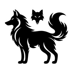 Silent Hunter: Vector Wolf Silhouette Capturing the Essence of the Night- Minimalist Wolf Vector- Wolf Illustration.