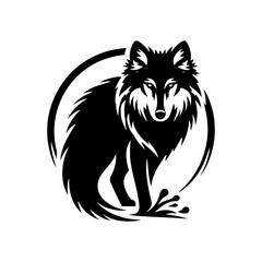 Silent Hunter: Vector Wolf Silhouette Capturing the Essence of the Night- Minimalist Wolf Vector- Wolf Illustration.