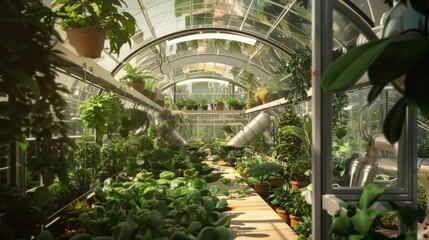Sustainable Energy Sources in Futuristic Greenhouse AI Generated.