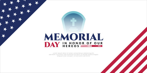 Memorial day wishes or greeting card with white background, united states flag, with respect honor and gratitude social media banner, poster, modern design vector illustration