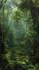 Forest with many trees and plants in it. Nature background . Vertical background 