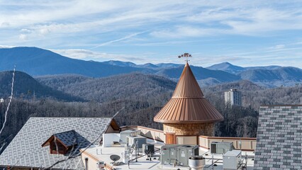 Aerial view of buildings on mountain top in Tennessee