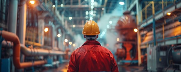 Naklejka premium Professional worker in helmet on factory
