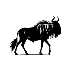 Minimalist Vector Wildebeest Silhouette Evoking Serene Savannah Scenes- Wildebeest Illustration.