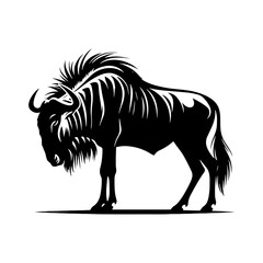 Minimalist Vector Wildebeest Silhouette Evoking Serene Savannah Scenes- Wildebeest Illustration.