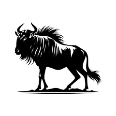 Minimalist Vector Wildebeest Silhouette Evoking Serene Savannah Scenes- Wildebeest Illustration.