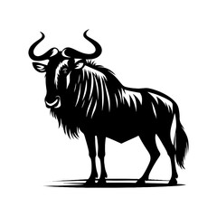 Minimalist Vector Wildebeest Silhouette Evoking Serene Savannah Scenes- Wildebeest Illustration.