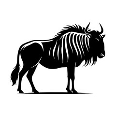 Minimalist Vector Wildebeest Silhouette Evoking Serene Savannah Scenes- Wildebeest Illustration.