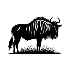 Minimalist Vector Wildebeest Silhouette Evoking Serene Savannah Scenes- Wildebeest Illustration.