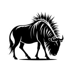 Minimalist Vector Wildebeest Silhouette Evoking Serene Savannah Scenes- Wildebeest Illustration.