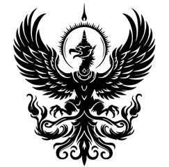 Silhouette of an eagle flapping its wings