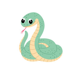 Obraz premium Snake in flat style. Cartoon illustration of a viper on a white background. Kids illustration. Symbol of the 2025 year. 