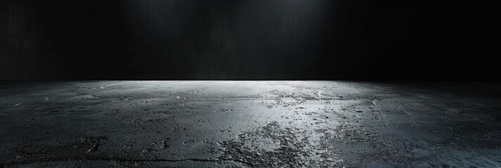 Obraz premium Spotlight in a dark room with concrete floor and brick wall. Dark room with spotlight. Spotlight effect