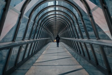 Woman walking alone in the Japan Bridge, Paris, France