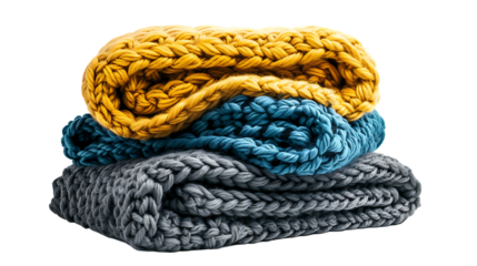 Chunky knit blankets folded isolated on transparent background 