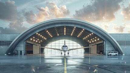 Obraz premium Airplane hangar flat design front view private storage theme water color Complementary Color Scheme