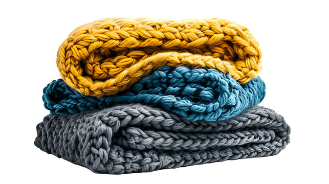 Chunky knit blankets folded isolated on transparent background 