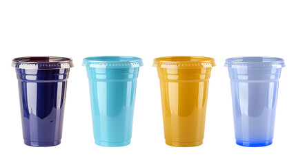 Collage with plastic cup isolated on transparent background 