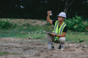 Marine biologist analysing water test results and algea samples