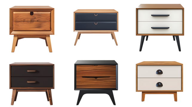 Collection of stylish bedside tables isolated on transparent background 