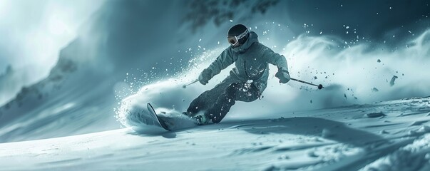 A male snowboarder blasts a heel side turn while snowboarding - Powered by Adobe