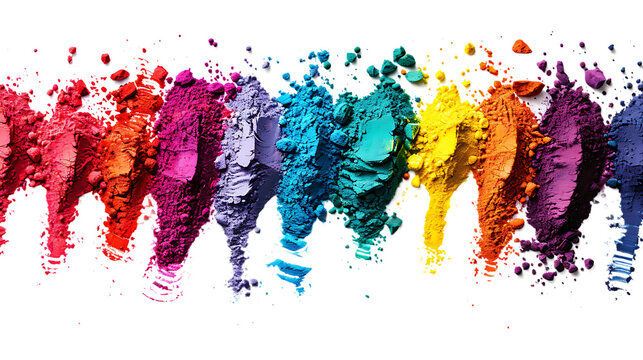 Colorful powder dyes isolated on transparent background