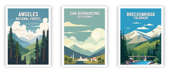 Angeles, San Bernardino, Breckenridge Illustration Art. Travel Poster Wall Art. Minimalist Vector art