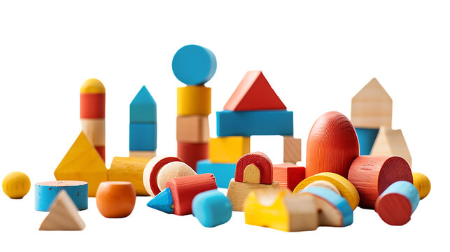 Colorful wooden toys isolated on transparent background
