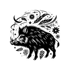 Wild Rush: Vector Wild Boar Silhouette Capturing the Spirit of Untamed Ferocity- Wild Boar Illustration- Minimalist Wild Boar Vector.