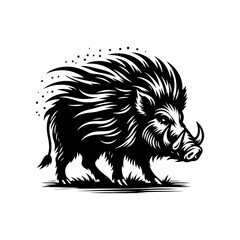 Wild Rush: Vector Wild Boar Silhouette Capturing the Spirit of Untamed Ferocity- Wild Boar Illustration- Minimalist Wild Boar Vector.