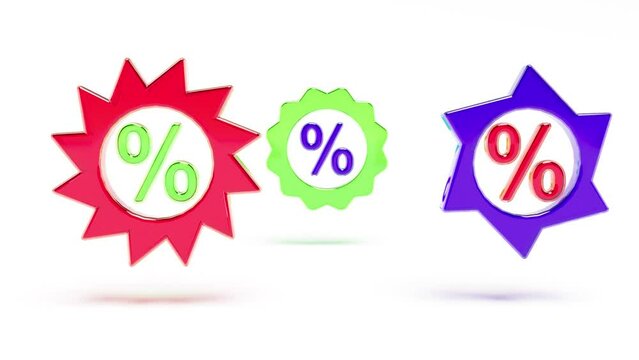 Color glass Percentage emblem rotate on white bg 4k