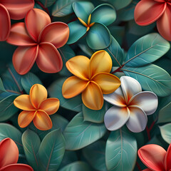 Obraz premium Summer frangipani plumeria flowers pattern - seamless background