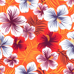 Floral seamless pattern design with hibiscus flowers for wallpaper and textiles