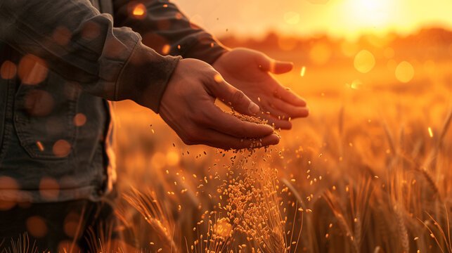 a person pouring grain from their hands