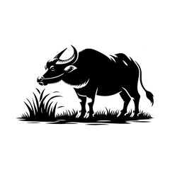 River's Guardian: Vector Water Buffalo Silhouette -Reflecting Strength and Serenity- Minimalist Water Buffalo Vector- Water Buffalo Illustration.