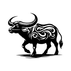 River's Guardian: Vector Water Buffalo Silhouette -Reflecting Strength and Serenity- Minimalist Water Buffalo Vector- Water Buffalo Illustration.