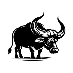 River's Guardian: Vector Water Buffalo Silhouette -Reflecting Strength and Serenity- Minimalist Water Buffalo Vector- Water Buffalo Illustration.