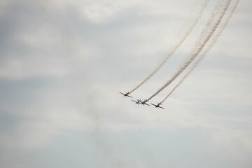 Bournemouth air festival on the gloomy sky background