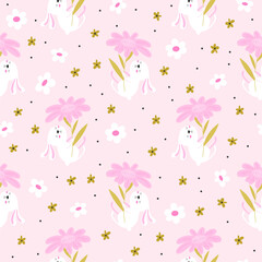 Bunny floral pattern in pink color