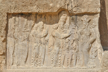 Naqsh e Rostam Tombs near Persepolis in Iran depicting monarchs of the Sassanid period. 