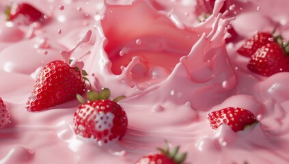Beautiful background with strawberries and a milk splash
