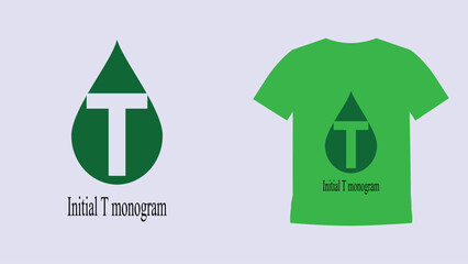 Initial T monogram alphabet with water drop in a spiral
