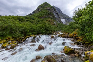 Waterfall in green mountains