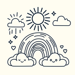 weather set and sunny and clouds, rainbow vector illustration design. 