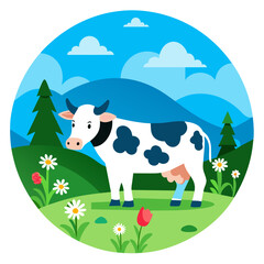 Milk vector logo with milk elements and beauty of nature 