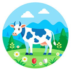 Milk vector logo with milk elements and beauty of nature 