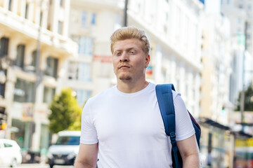 Young albino latin man in the city street