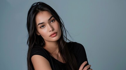 Naklejka premium Confident Filipino Model in Clean Studio, Filipino model, clean studio, confident