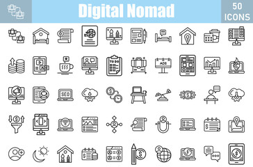 Digital Nomad Icons Set.Web and mobile icons.Vector illustration