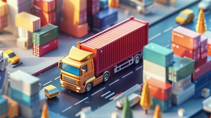 Shipment Illustration. Business Delivery Service by Truck in 3D Concept